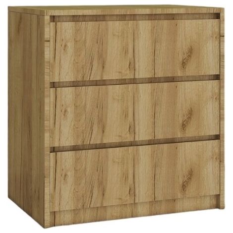 Cassettiera, 3 cassetti, rovere Gold Craft, frontali senza maniglie, 70x75x43 cm (1/5)