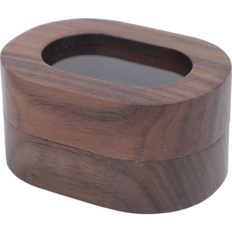 Boîte à bague ovale en bois avec fenêtre acrylique, style rétro, pour demande en mariage ou cérémonie de mariage, marron clair, double fente. (1/5)