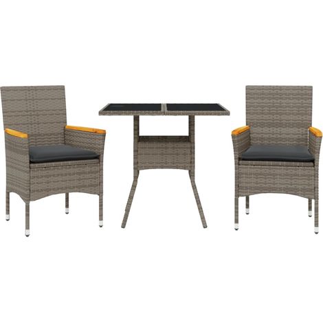 Maison Exclusive - 3-tlg. Garten-Essgruppe mit Kissen Grau Poly R