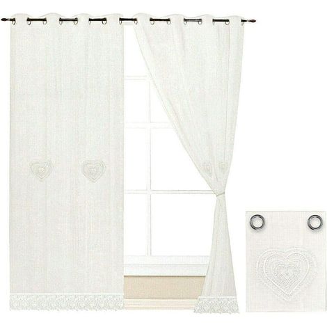 Tende Finestre Porta Interno Cuore Tessuto Semitrasparente Bianco Coppia 2 Pz - 140x290 cm