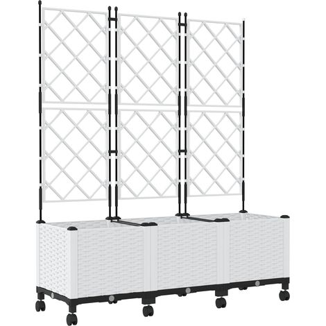 Maison Exclusive - Vaso da giardino con grigliato e ruote 3 pz Bianco PP (1/5)