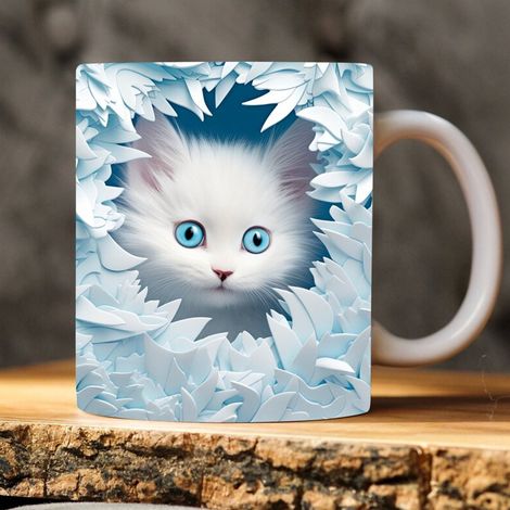 Tasse À Café - Tasse Céramique 3D Chat - Pour Maison Bureau Extérieur - 300-400 ml - Diamètre 8,5 cm Hauteur 9 cm - 1 Pièce (1/5)