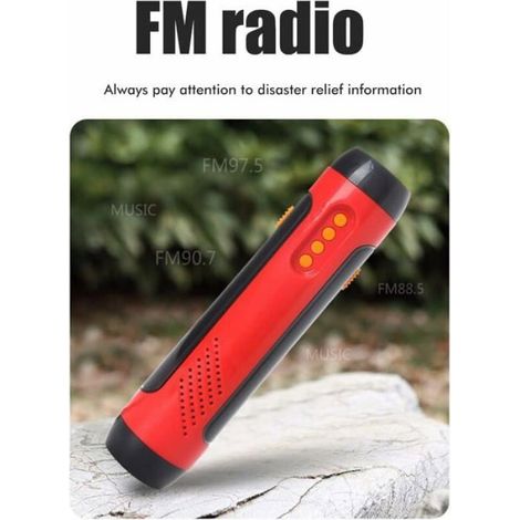 Lampe de poche à manivelle - - Radio FM - 1800 mAh - Générateur LED - Jaune - 17,8x4,5x4,6 cm - Portée 100-200 m (1/4)