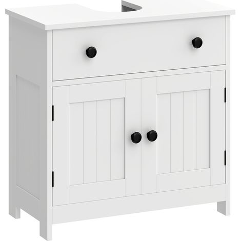 Beyamis Meuble vasque de salle de bain, armoire moderne autoportante avec charnières à fermeture douce, tiroir, 2 portes, blanc (1/5)
