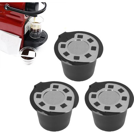 Nachfüllbare Kaffeekapseln von Nestlé, wiederverwendbare Kaffeeschalen, Edelstahlfilter, farbige Schachtel mit 3 Kapseln (Chrom), Löffel und Bürste. (1/5)