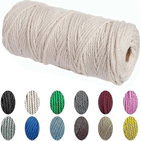 Cordon de macramé 3 mm 100 m, corde en coton torsadé à 4 brins, corde en coton naturel (beige) (d-583-a) CY (1/5)