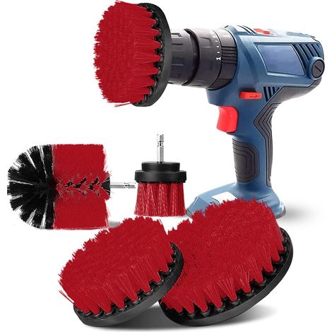 ZOLGINAH Cepillo de Limpieza de Taladro 4 Piezas, Cepillo para Taladro Coche Azulejo Alfombra Bañera Cocina Inodoro Rojo (1/5)