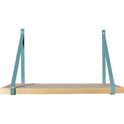 Étagère murale bois 60 X 19 cm avec supports métal bleu turquoise