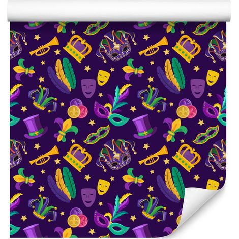 Mardi Gras Tapete in Indigo und Pflaume für Wohn- und Schlafzimmer 50x1000 cm (1/5)