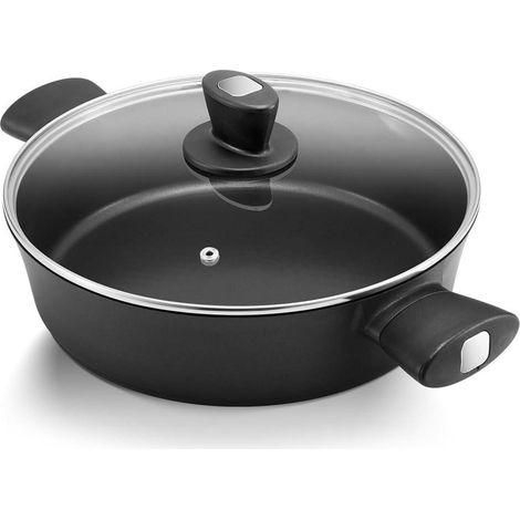 Poêle sauteuse 28cm avec couvercle, induction, antiadhésive, poignées silicone (1/5)