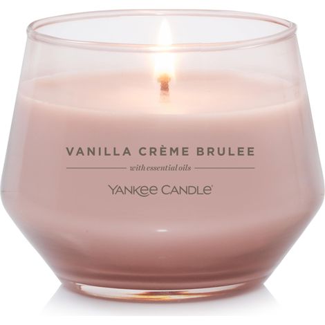 Bougie parfumée Bougie moyenne Crème Brûlée à la Vanille Bougie longue durée : 35 à 50 heures de combustion Design en verre élégant avec cire beige (1/5)