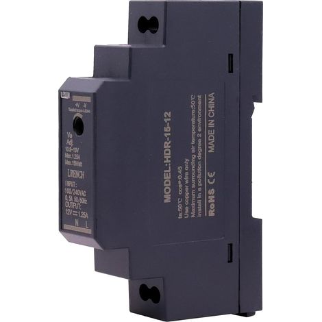 Alimentation à découpage pour rail DIN 12V DC 1,25A 15W, Transformateur Sur Rail Din, Alim 12v, Bloc d’Alimentation/Transformateur avec Entrée 200-240V, Indicateur LED et Protection Surtension (1/5)