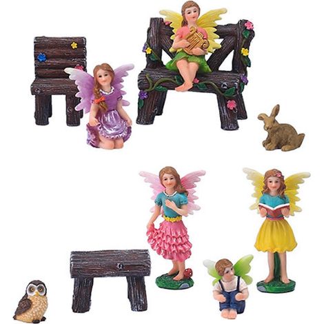 Miniatur-Gartenfeenstatuen-Set, 10-teiliges Set Mini-Harzfeenfiguren für drinnen und draußen, Garten, Mikrolandschaftsdekoration, Puppenhaus, Topfpflanzen