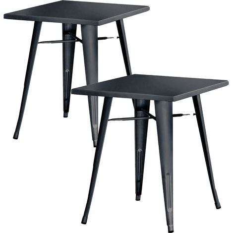 Set 2 Tavoli da Giardino 60x60 cm in Lamiera Galvanizzata Vorghini Piombo