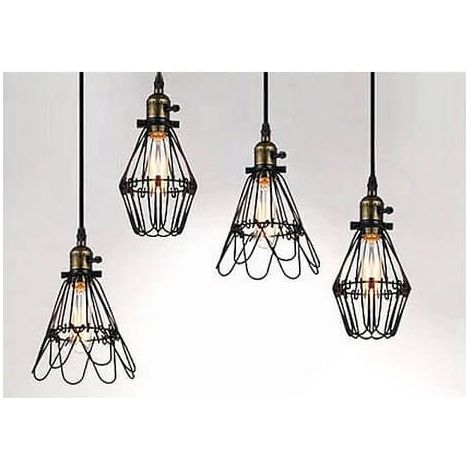 Plafonnier vintage cage E27 25 cm câble tissé doré (1/3)