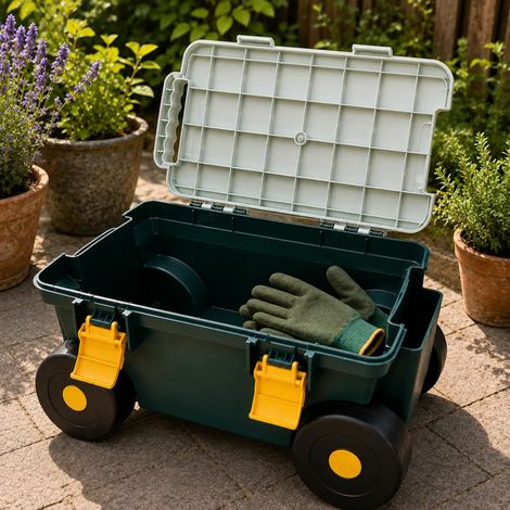 Tabouret de jardin à roulettes avec rangement intégré - Chariot pratique pour extérieur (1/5)