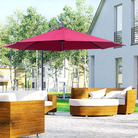 Parasol de jardin 3 x 2,5 m avec bras inclinable et manivelle. Rouge foncé
