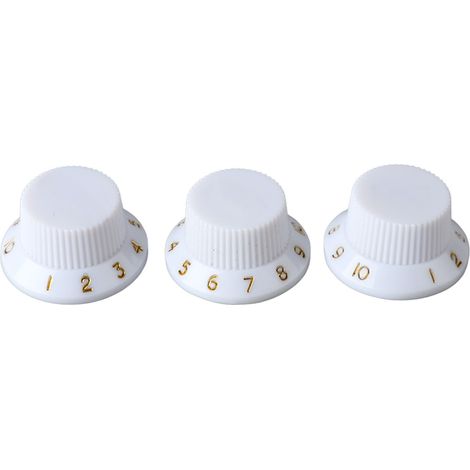 Bouton de potentiomètre rotatif x3 pour guitare électrique et basse, remplacement de volume et tonalité, blanc avec lettres dorées (1/5)