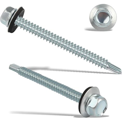 60PCS Vis Autoforeuse Metal 4.8 x 55MM Inox Bac Acier Hexagonale Autoperceuse pour Metal Vis Etanche Avec Joint Tole Toiture Autoforante Auto Foreuse pour Plus Fixation Argenté (1/5)