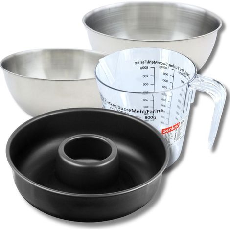 Set pâtisserie avec moule à savarin 28 cm en acier, 2 bols à mixer, verre mesureur et spatule Zenker (1/5)