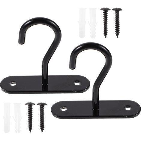Lot de 2 Sets de Crochets de Plafond Noirs en Fer Robustes pour Suspendre Plantes d'Extérieur Paniers Suspendus et Lanternes Vis Autotaraudeuses et Chevilles Plastiques Jardin (1/5)