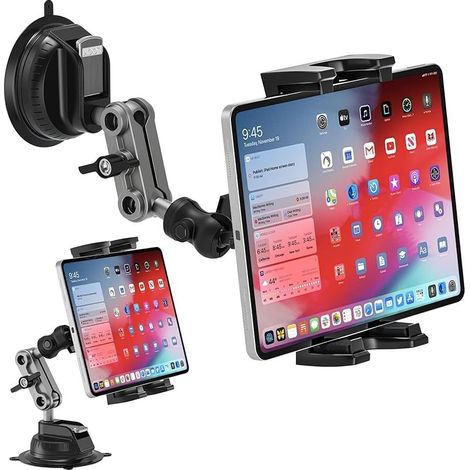 Support de tablette avant de voiture, support iPad, tableau de bord et pare-brise, rotatif à 360°, avec ventouse puissante, pour iPad/Galaxy tablettes et téléphones portables de 4,7 à 12,9"
