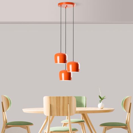 Lustre orange élégant, corps en métal, 45 cm de diamètre, hauteur réglable 45-114 cm, 3 douilles E27, pour les espaces de vie modernes Indice IP20 (1/5)