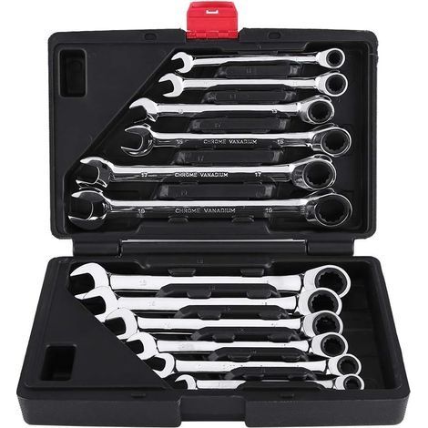 Clé à cliquet Set 8-19mm, 12 pièces tête fixe pièces métrique combinaison clé avec étui outil pour réparation de voiture- (1/5)