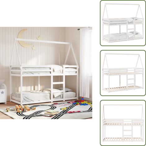 Lit superposé sans matelas blanc 90x200 cm bois de pin massif - Lit Superposé - Lit Enfant - Lit Avec Toit - Lit Double - Mobilier Enfant