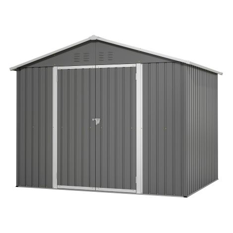 Metall Gerätehaus 8x6 FT - Gartenschuppen aus Stahlblech - Werkzeugschuppen mit Klapptür - 229x180 cm - Grau
