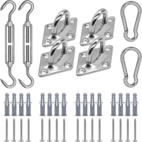 Kit de Fixation Voile d'ombrage, Kit de Montage pour Voile Solaire, Fixation Toile Ombrage, Fixation pour Triangle et Carré, Rectangle, Acier Inoxydable 316 de Qualité Marine (M5 24-Pcs) (1/4)
