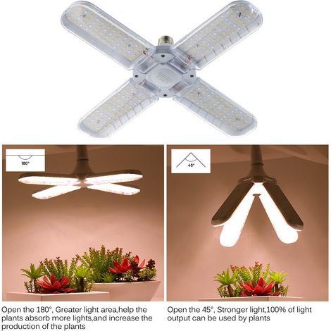 Vollspektrum LED-Growlampe mit Solarlicht für Sukkulenten, Gemüse, Blumen und lichtbedürftige Pflanzenarten – 48 W, Vierblatt-Kleeblatt-Design, simulierte natürliche Lichtwirkung