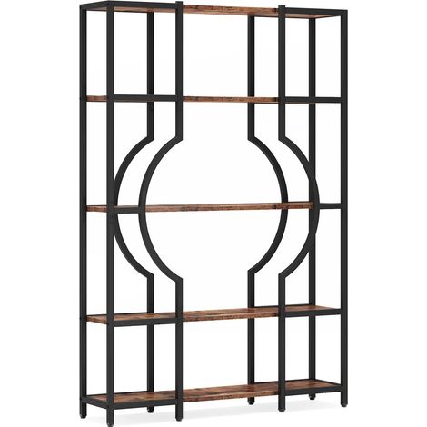 Estantería de exposición de 5 niveles en metal y madera, estilo vintage, negro y marrón rústico (1/5)