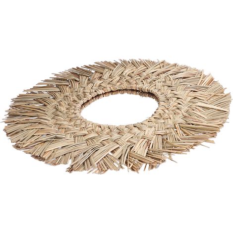 Miroir suspendu en paille tressée, décoration rétro nordique, rond, tissé à la main, couleur naturelle (1/5)