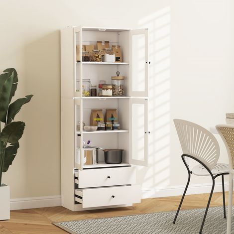 Mueble de cocina con cajones y puertas de cristal, superficie de melamina, blanco. (1/5)
