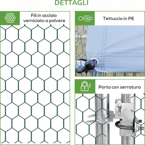 Poulailler extérieur 3x6x2m argent, structure en acier galvanisé, toit étanche, treillis hexagonal pour jardin. (1/5)