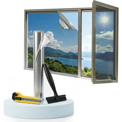 Film Miroir pour fenetre Anti Regard Anti UV avec Kit de Pose Film occultant Fenêtre Bon Effet Miroir Protection de la Vie privée pour Maison Bureau Magasin (Argenté, 50X200 cm) (1/5)