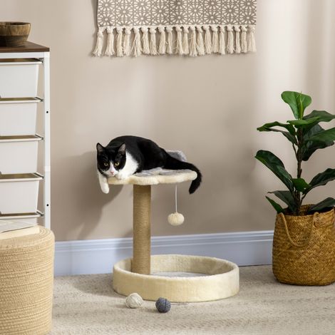 Arbre à chat avec coussin intégré. Corde de jute et peluche. 41 x 41 x 44 cm. Gris et beige. (1/5)