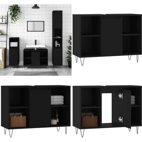 Armoire de salle de bain noir 80x33x60 cm bois d'ingénierie - Meuble De Salle De Bain - Armoire De Salle De Bain - Rangement Salle De Bain - Commode Salle De Bain - Design Industriel - Home & Living (1/5)
