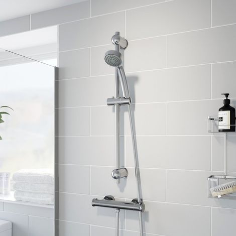 Thermostatic Bar Valve Shower Round Adjustable Head Wall Mounted Chrome (1/5)