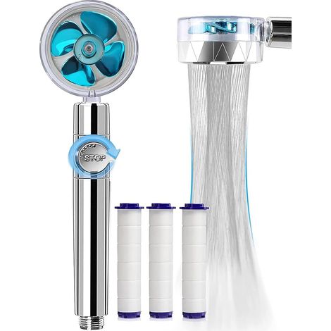Duschkopf, wassersparender Duschkopf mit Antikalk-Effekt, Hochdruck-Propeller-Dreistufenfilter-Filtrationssystem mit 3 austauschbaren PP-Baumwollfiltern (1/5)