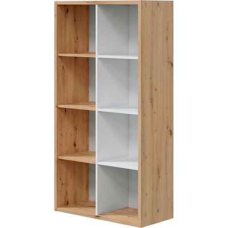 Libreria Cubi 8 Vani Modulare Mobile Moderno Per Libri Installabile In Verticale O Orizzontale Per Soggiorno Ufficio E Cameretta 71.5 x 137 x 33 Cm Rovere e Bianco