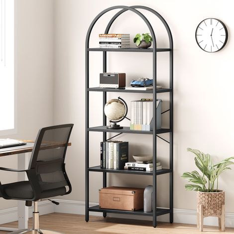 Bibliothèque à 5 niveaux,étagère industrielle ouverte pour salon, étagère moderne autoportante avec cadre en métal, bureau, chambre à coucher,60x28x180CM,noir