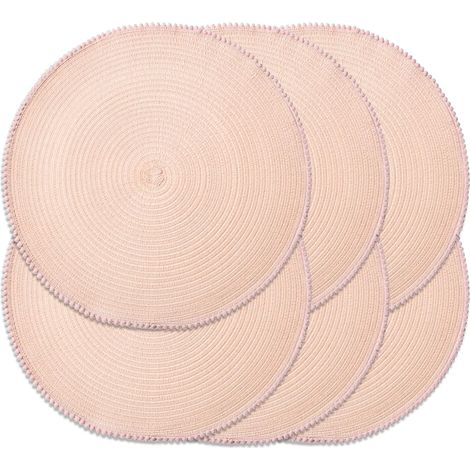 Lot de 6 sets de table ronds tressés de 38,1 cm pour tables de salle à manger, sets de table tissés naturels résistants à la chaleur (B rose)'B Rose. 6 PCS'B Rose.'6 PCS