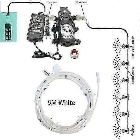 Système de brumisation avec pompe 5 L/min, kit de filtration et buses en laiton pour terrasses extérieures (6-18 m²) 9M Blanc (1/4)
