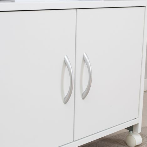 Chariot sur roulettes pour imprimante, 4 roues pivotantes, tiroir et meuble de rangement, 60x39x80 cm, blanc (1/5)