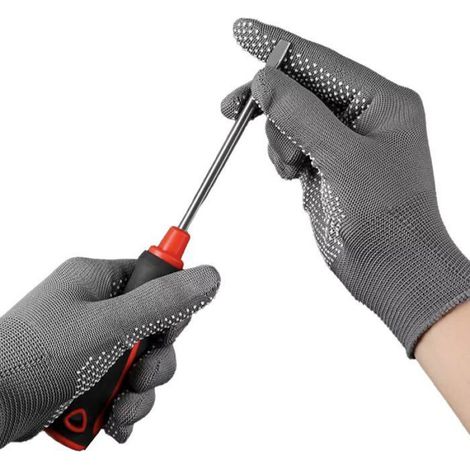 Gants de Travail Antidérapants, Lot de 14 Paires, Maille Nylon Respirante, Noir/Gris, Jardinage Bricolage (1/4)