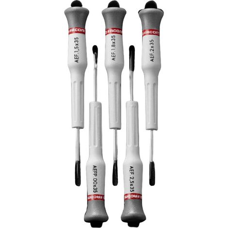 Facom – Jeu de tournevis plat 5 pièces – Empreinte tête 1,5-2,5 mm – Pour vis Fendu et Phillips – Usage professionnel