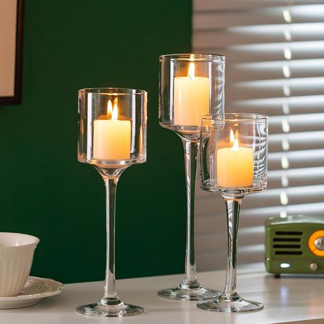 Lot de 3 bougeoir sur Pied en Verre Transparent (1/5)