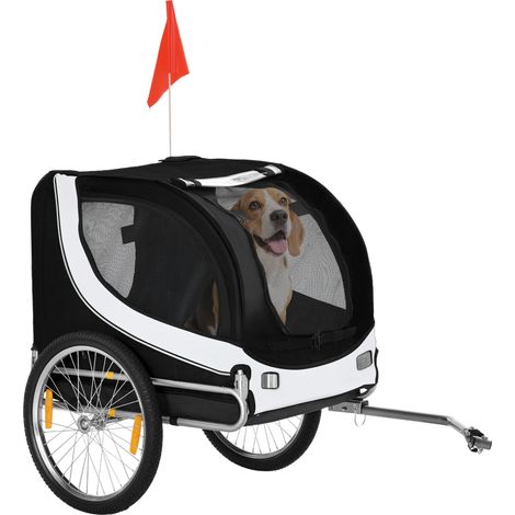 Hundetransporter mit Stahlrahmen, Luftreifen, bequemer Zugang, HOMAIRE, Maße 130x73x90 cm - Weiß Schwarz (1/5)